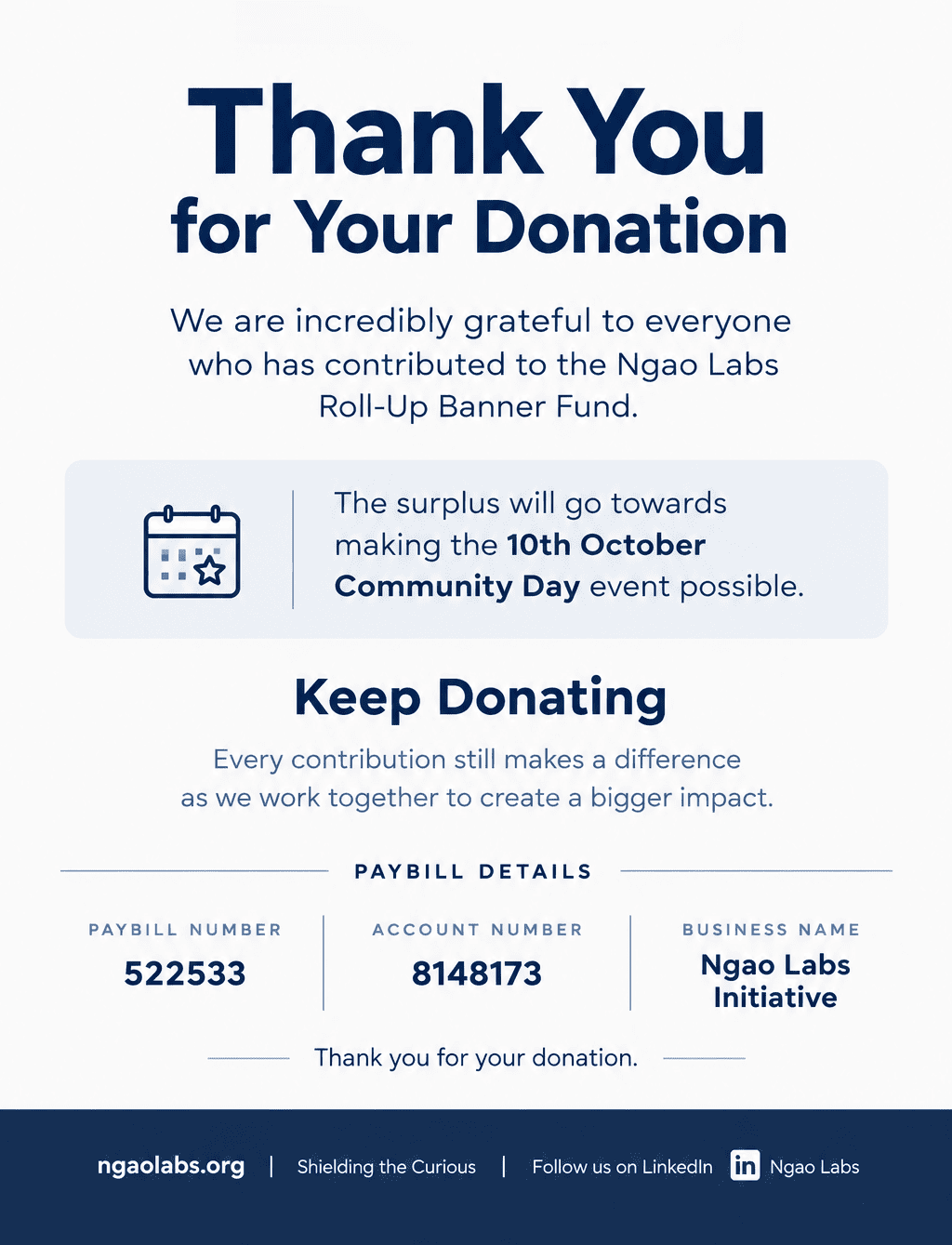 Thank you for supporting Ngao Labs and details for donating to Community Day